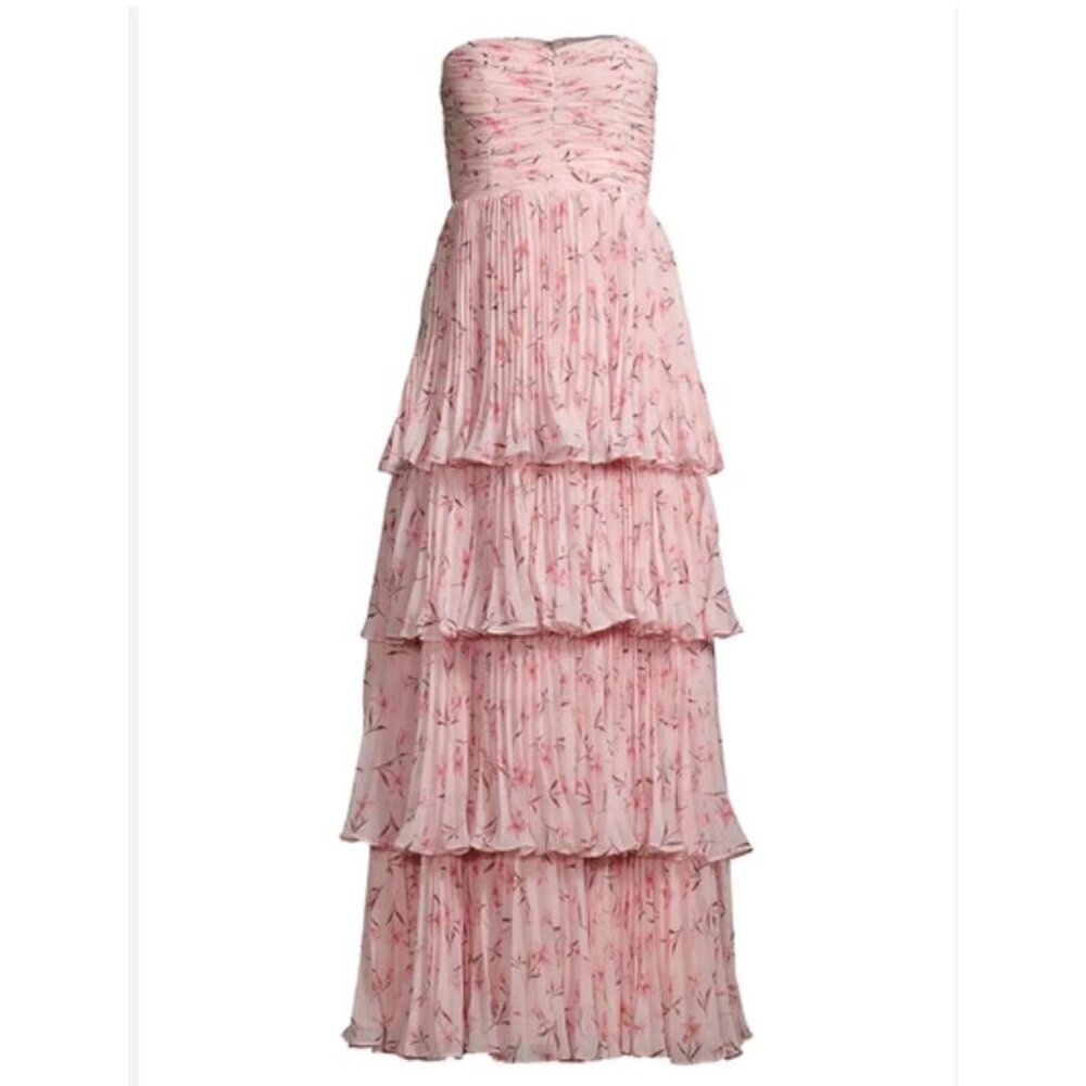 Fame and Partners NWT Miyah Strapless Floral Pink Maxi Dress Size 0 Tiered